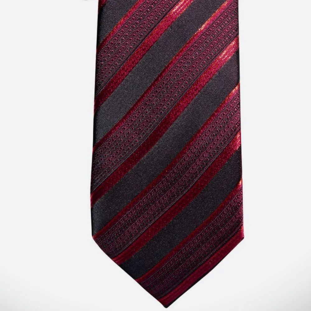 Boys Silk Necktie Black Red Vertical Stripes